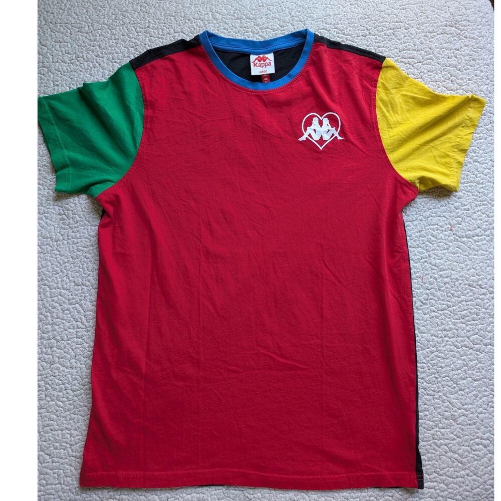 Kappa Color Block Red Blue Green Yellow Short Sleeve T-Shirt Large Heart People